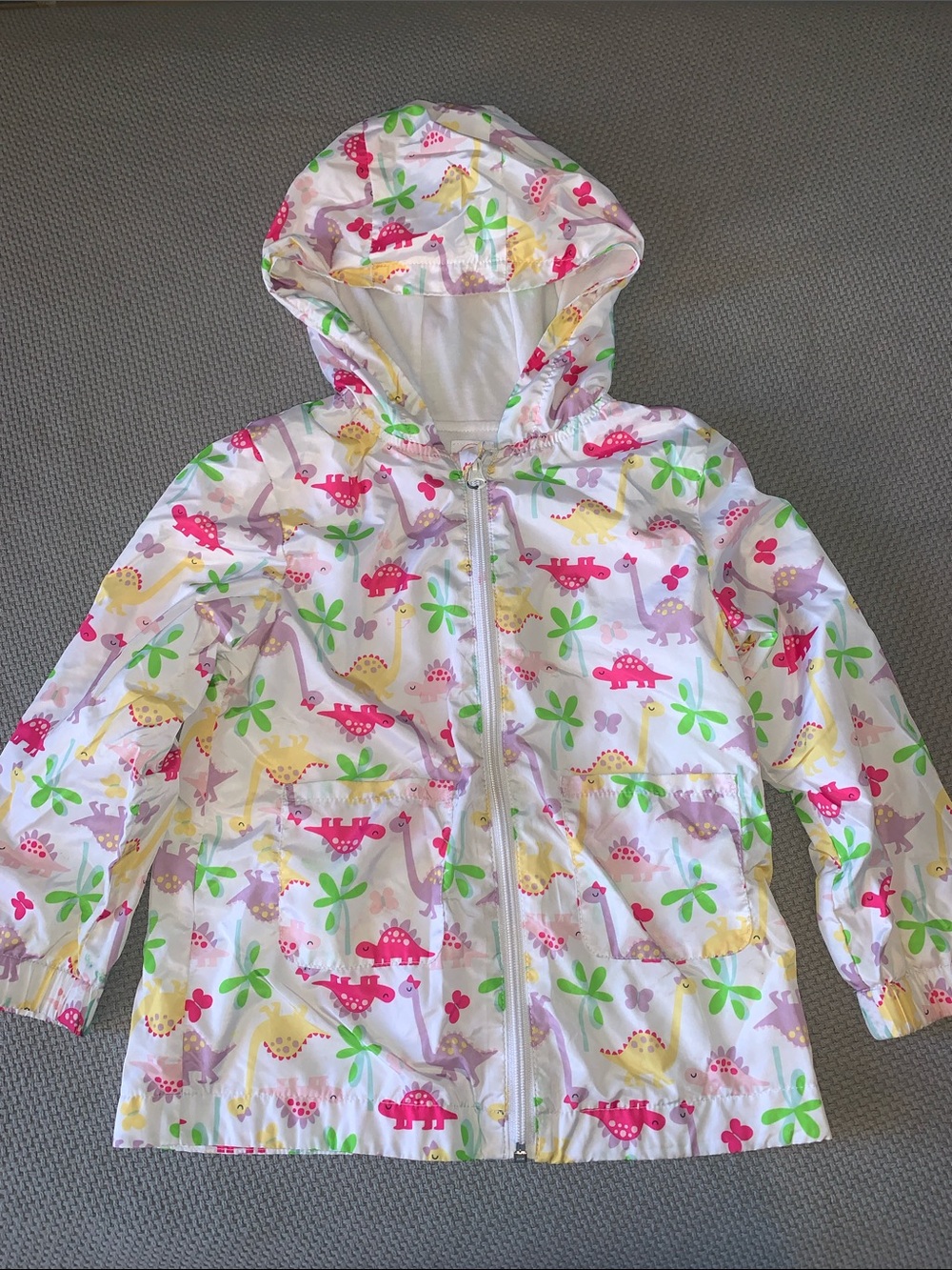 wonder nation White Hooded Raincoat with Colorful Dinosaur Print